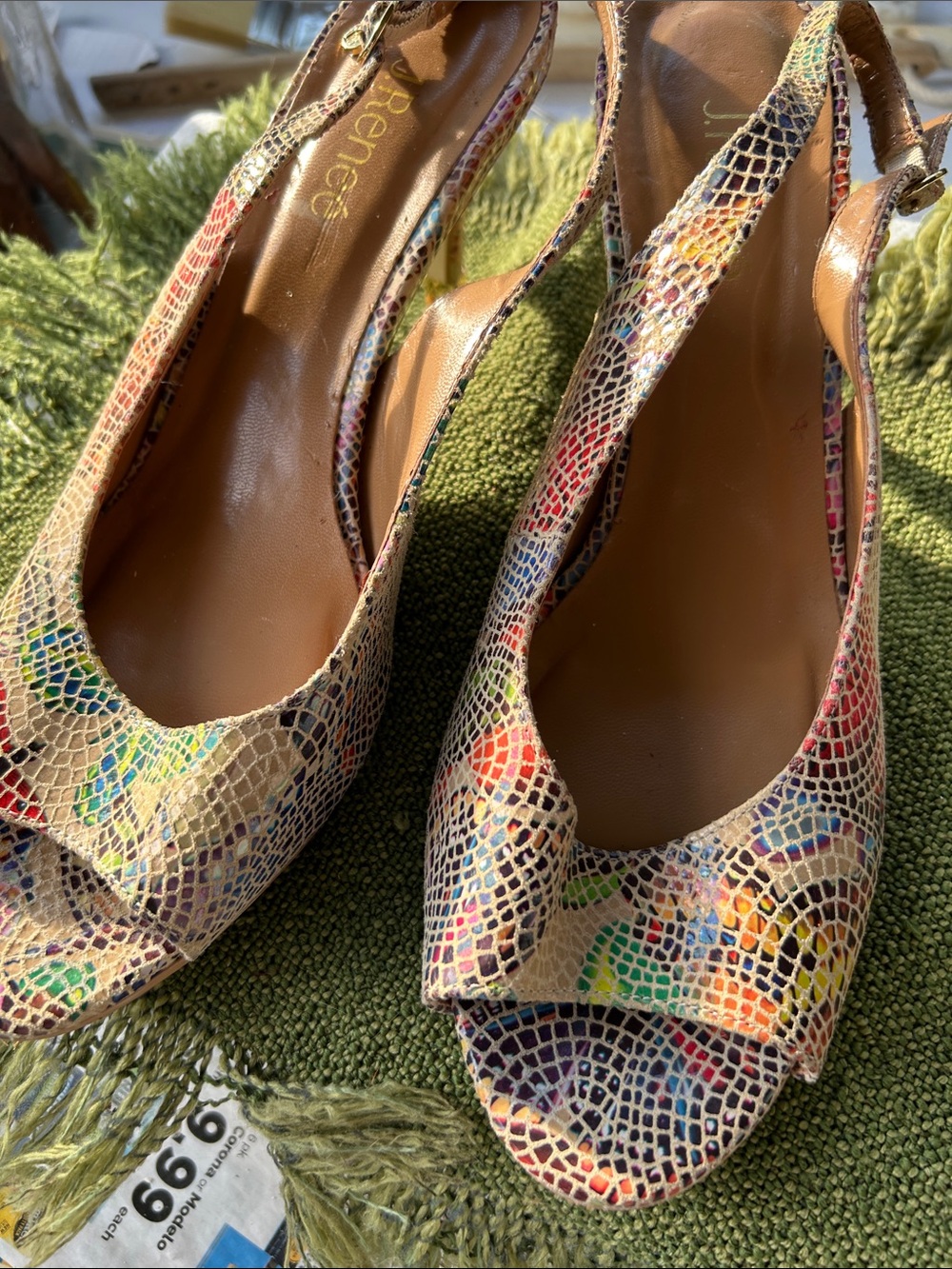 Multicolor Snake-Print Slingback Peep-Toe Heels 11M